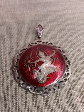 Amfarco Sterling Silver Red Enamel Goddess Pendant Siam Vintage